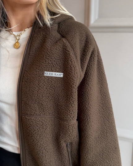 Guess Hooded Sherpa Jacket - Khaki Brown