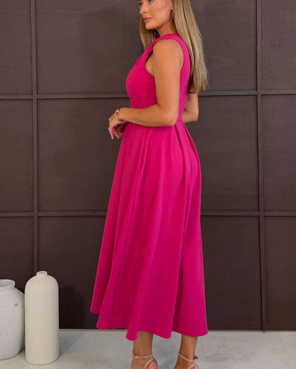 Anastasia Knot Detail Midi Dress - Hot Pink