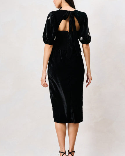 Bettina Embellished Velvet Midi Dress - Black