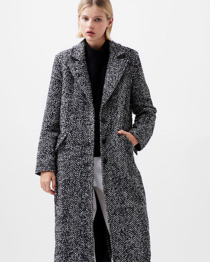 French Connection Chantelle Herringbone Coat - Black and White