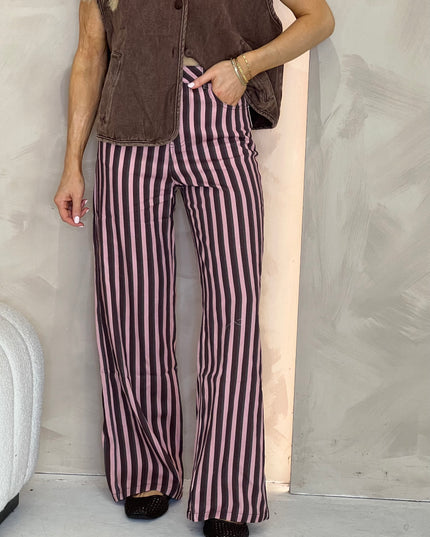 Stripe Straight Leg Jeans - Pink/Brown