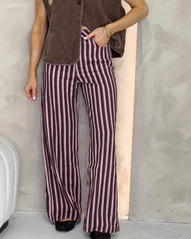 Stripe Straight Leg Jeans - Pink/Brown