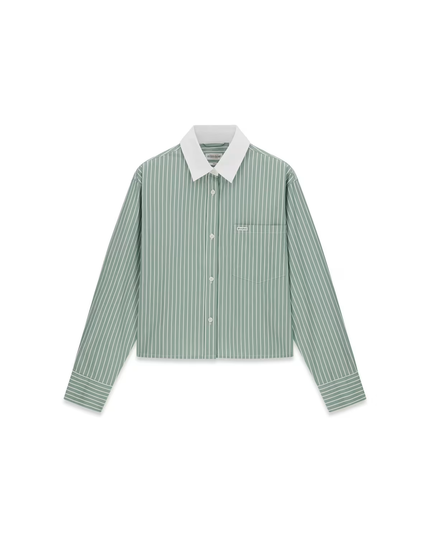 Guess Jeans Cropped Woven Shirt - Green and White