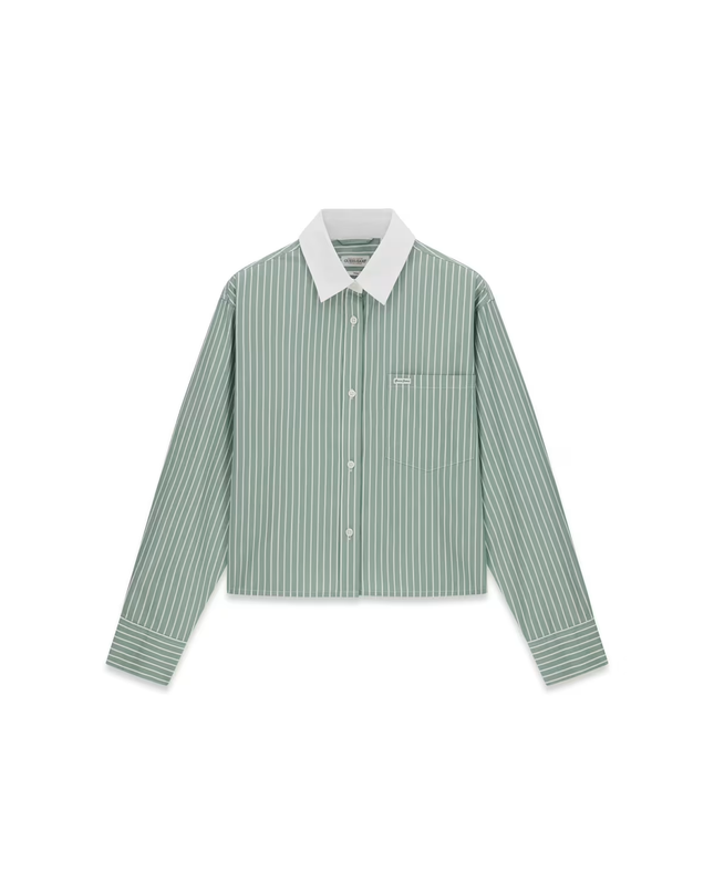 Guess Jeans Cropped Woven Shirt - Green and White
