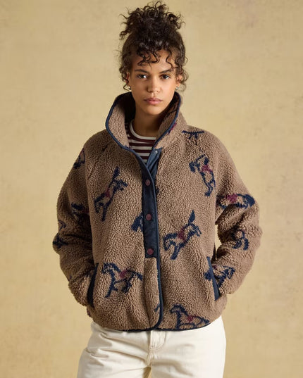 Joules Horse Print Borg Fleece Jacket - Mink Brown