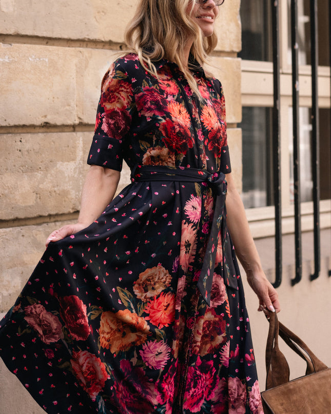 Merrielle Shirt Dress -  Black Orange Multi
