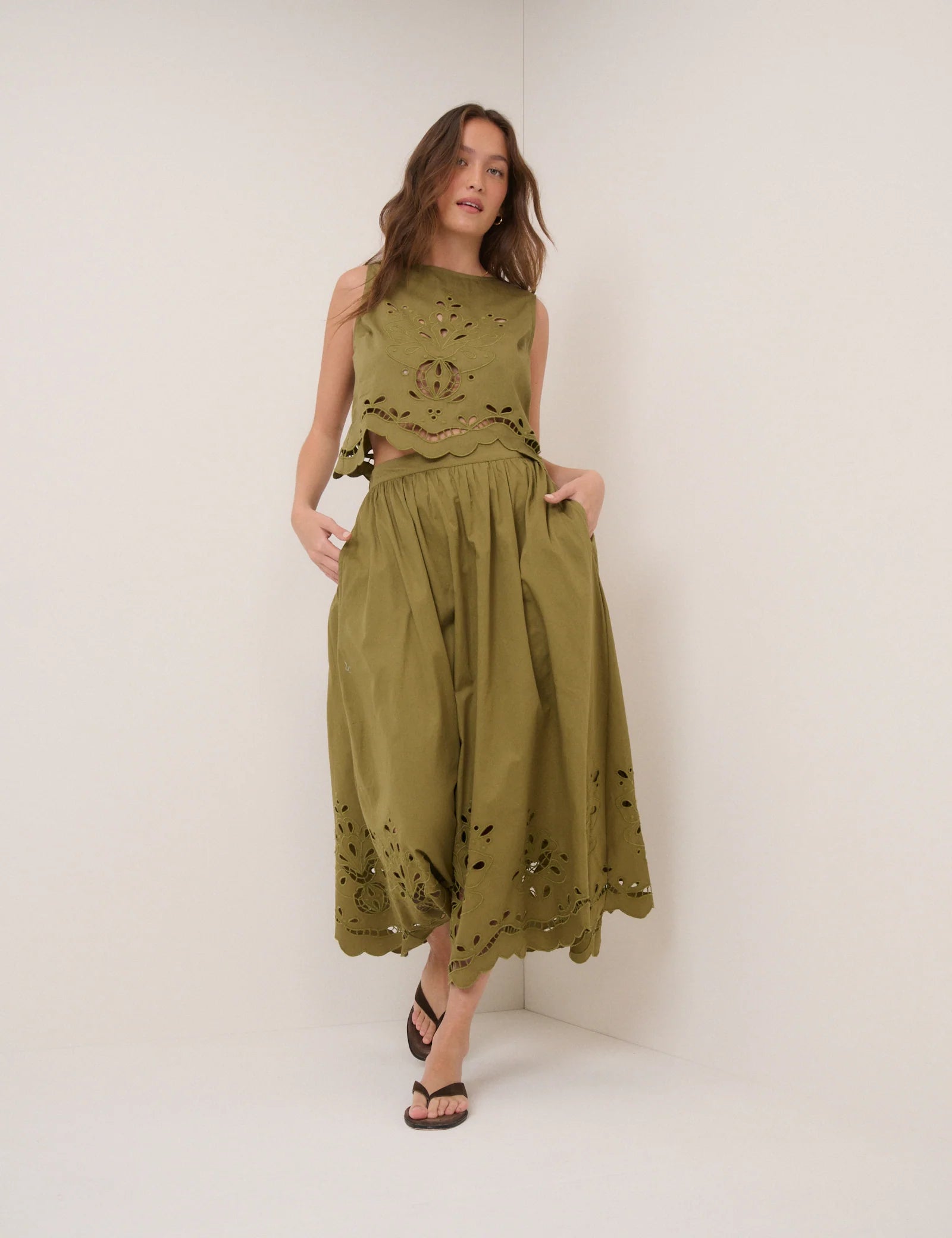 Broderie Anglaise Midi Skirt - Green Spoilt Belle Boutique Broderie Anglaise Midi Skirt - Green Spoilt Belle Boutique