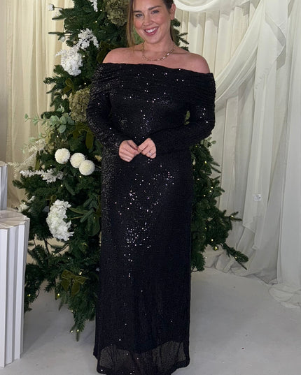 Bardot Sequin Midi Dress - Black