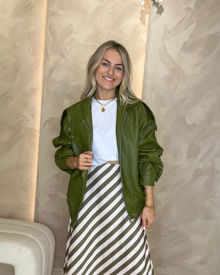 Oversized Faux Leather Bomber - Green