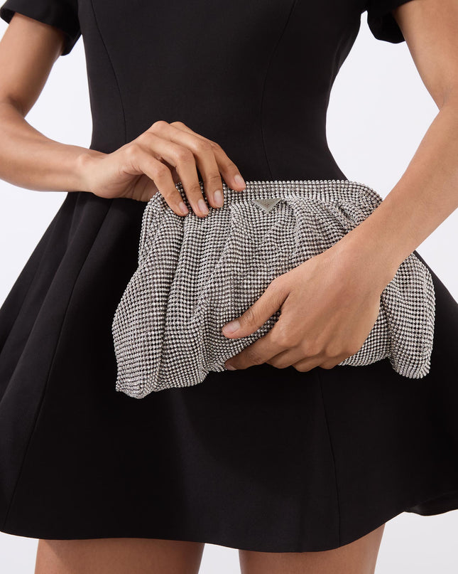 Guess Zalina Mesh Rhinestone Clutch -Silver