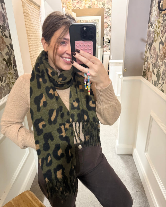 Muse Leopard Print Scarf - Khaki