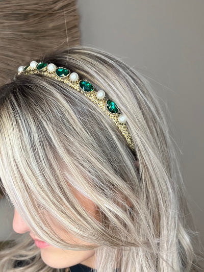 Amelia Rhinestone Hairband - Green