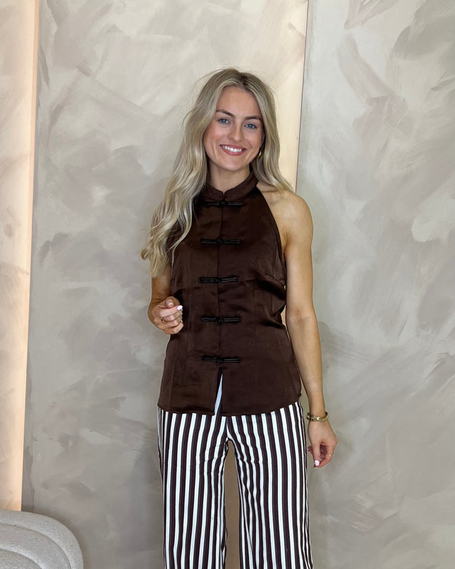 High Neck Top - Brown