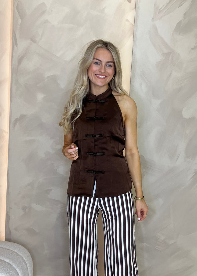 High Neck Top - Brown
