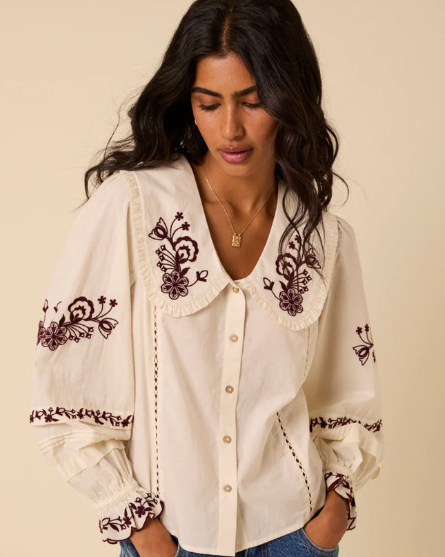 Henrietta Floral Embroidered Blouse - White