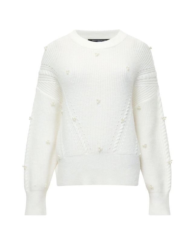 French Connection Mersai Pearl Embellished Knit Jumper - Porcelain Cream