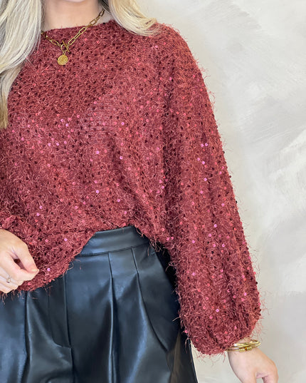 Mireille Sequin Eyelash Jumper - Cherry