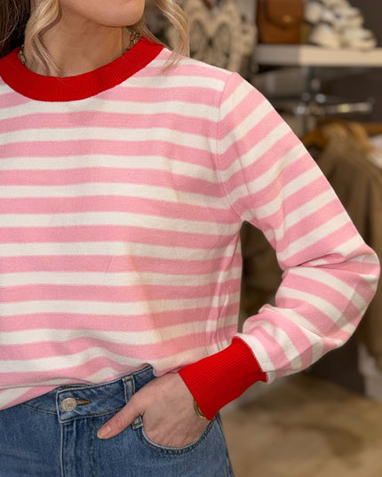 Stripe Knit Top - Red & Pink