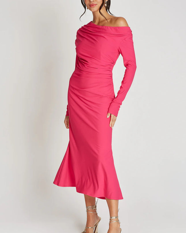 Asymmetric Neckline Midaxi Dress - Pink