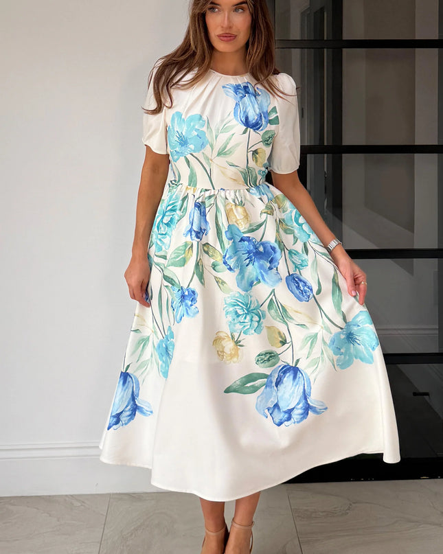 Janet Floral Midi Dress - Blue