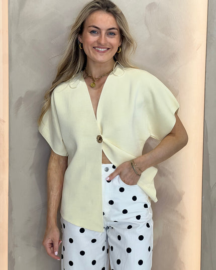Asymmetrical Knit Wrap Top - Lemon