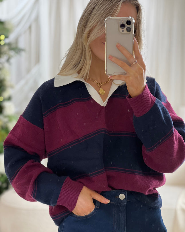 Ellen Rugby Top - Burgundy/Navy