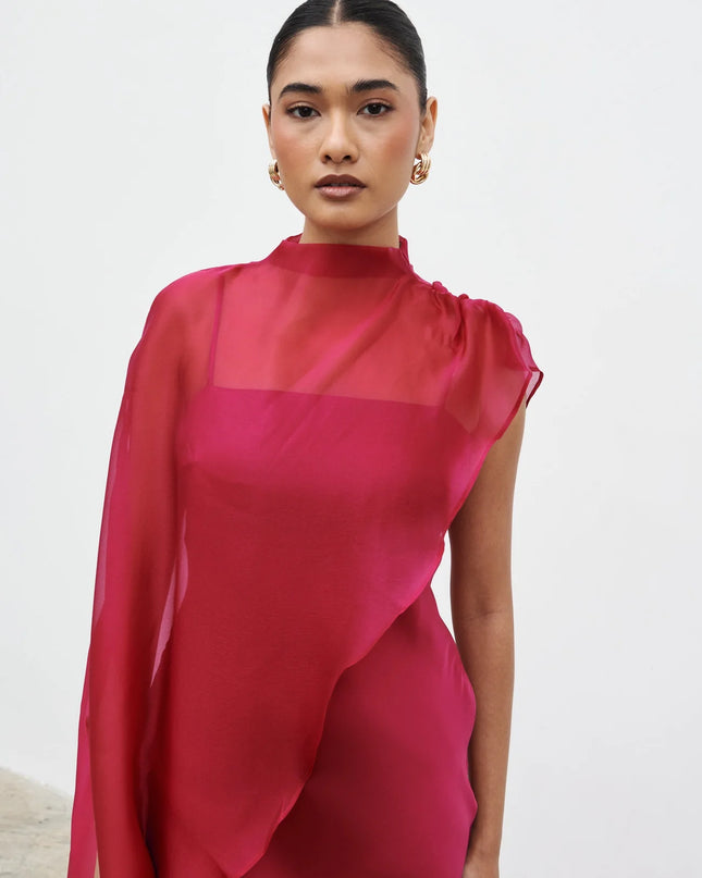 Saylor Cape Maxi Dress - Berry