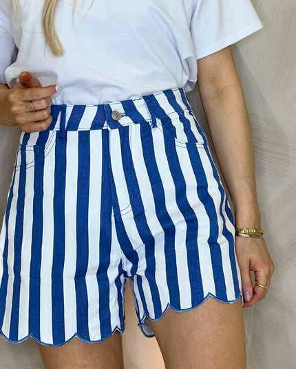 Stripe Scallop Shorts - Blue