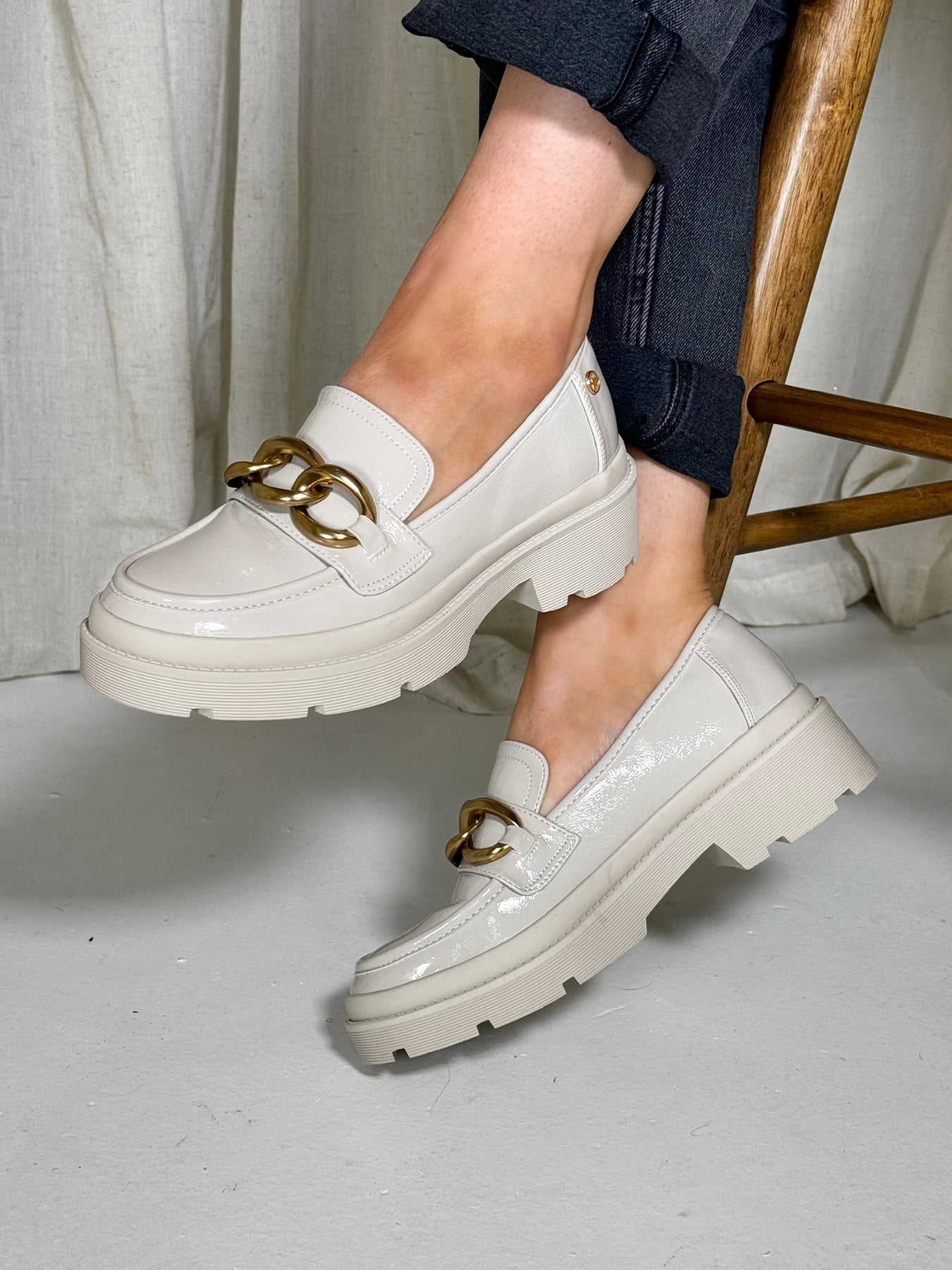Chunky Patent Loafers Beige Spoilt Belle Boutique Online