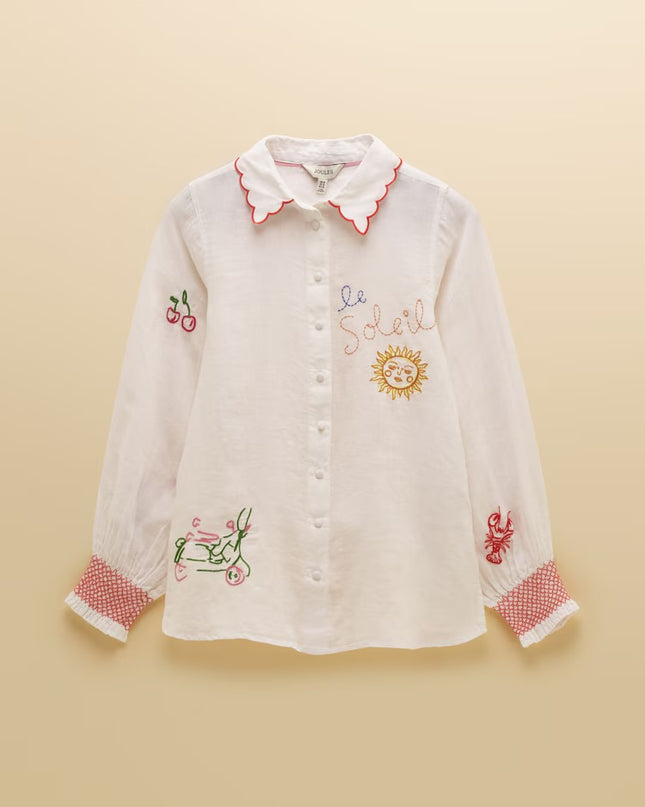 Orla Embroidered Icons Linen Shirt - White