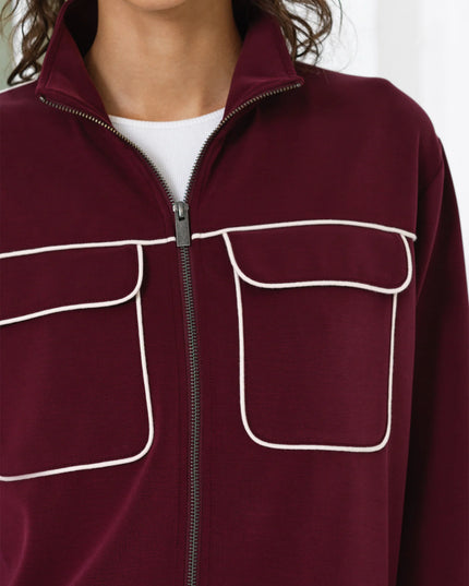 French Connection Wren Jersey Zip Up Sweatshirt - Berry Red