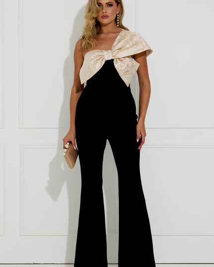 Baroque Velvet Bow Jumpsuit - Black/Gold