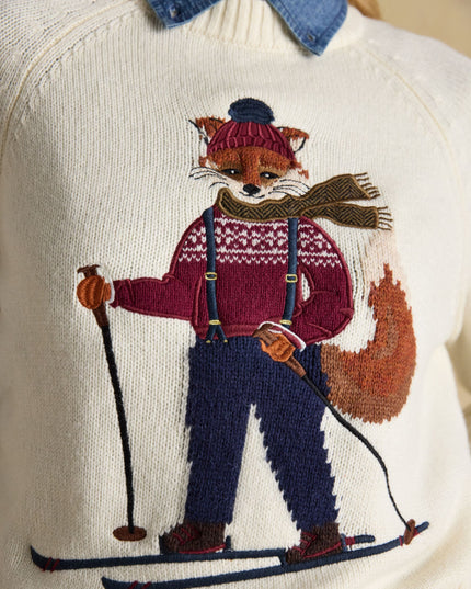 Jonty Skiing Intarsia Cotton-Rich Crew Neck Jumper