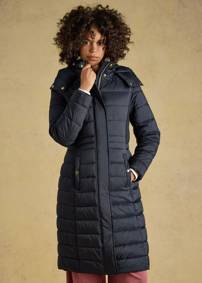 Joules Windborough Longline Padded Coat with Hood - Navy