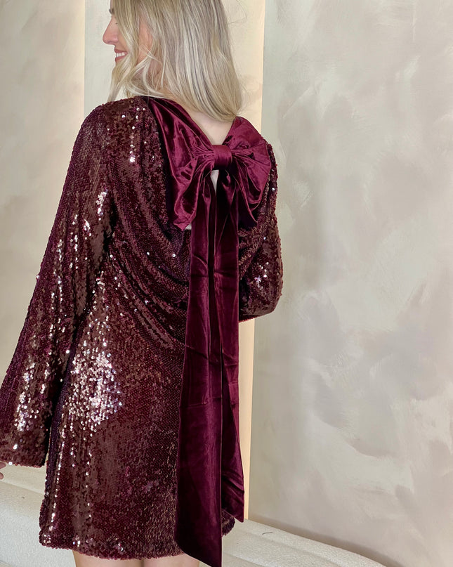 Brioni Sequin Bow Mini Dress - Wine