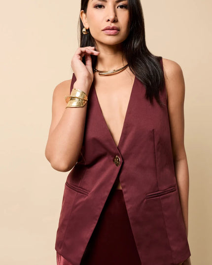 Odette Accent Button Waistcoat - Cherry