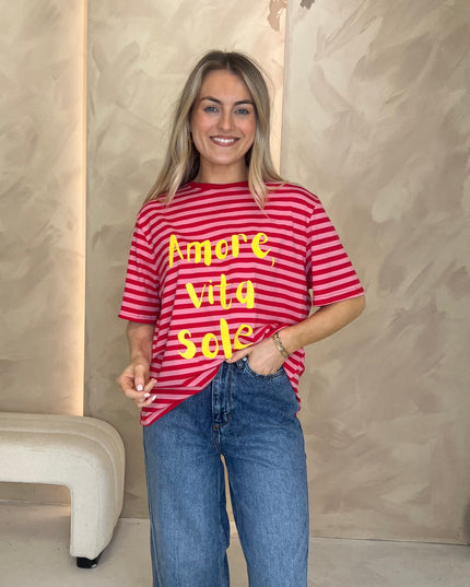 Stripe Amour T-Shirt - Pink/Red