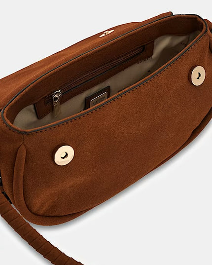 Guess Danya Flap Suede Shoulder Bag - Cognac