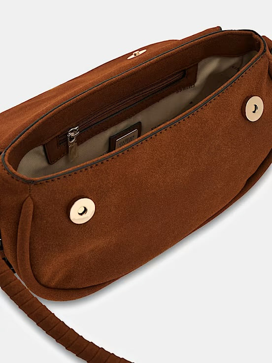 Guess Danya Flap Suede Shoulder Bag - Cognac