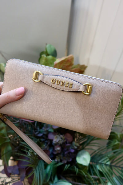 Guess Emera Large Zip Around Purse - Light Beige