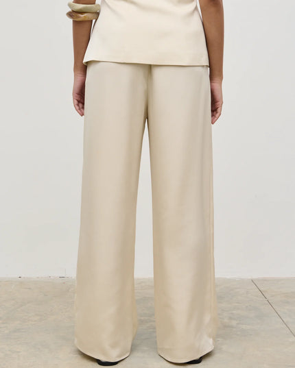 Breya Satin Drawstring Trousers - Oyster