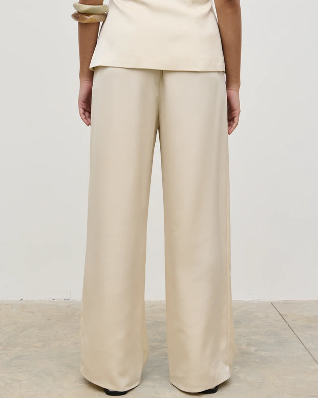 Breya Satin Drawstring Trousers - Oyster
