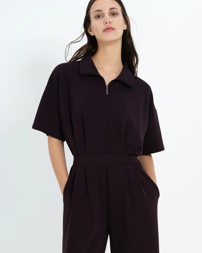 French Connection Wren Half Zip Jumpsuit - Mocha Brown