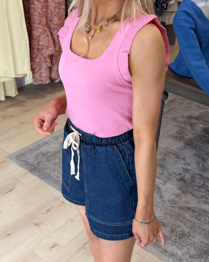 Ribbed Square Neck Vest - Pink
