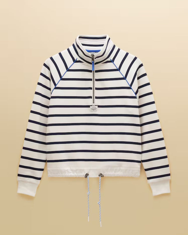 Salcombe Striped Quarter Zip Sweatshirt - Cream & Navy