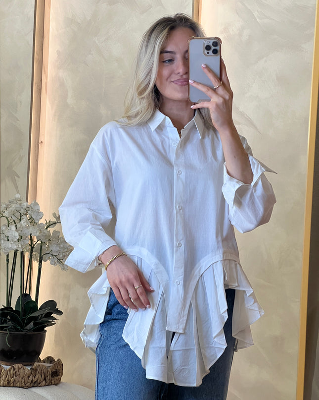 Button Up Frill Shirt - White