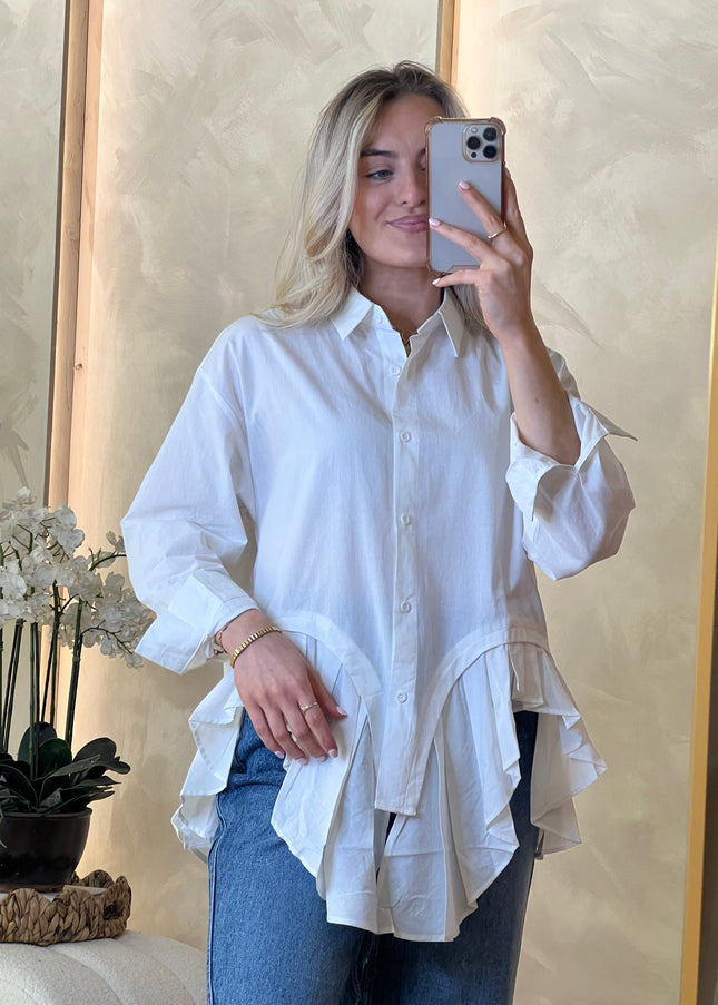 Button Up Frill Shirt - White