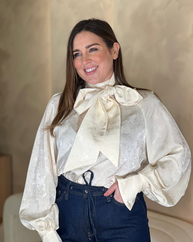Kesia Jacquard Bow Blouse - Cream