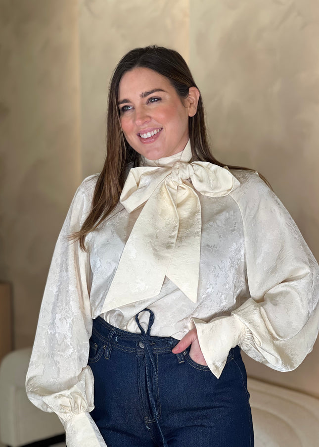 Kesia Jacquard Bow Blouse - Cream