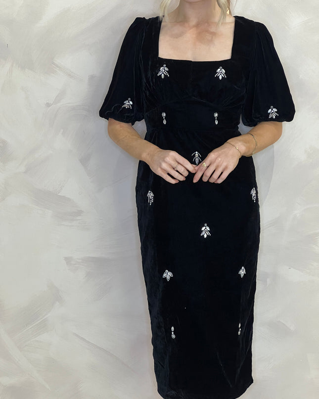 Bettina Puff Sleeve Velvet Midi Dress